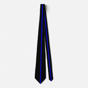 Blauw Centraal-dunne verticale lijn op zwart Stropdas