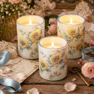 Blauw Centrum Vintage Zonnebloem Tak Decoupage Tissuepapier
