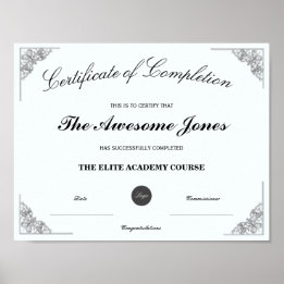 Blauw Certificaat van Voltooiing Aangepast Logo Poster
