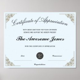Blauw Certificaat van Waardering Aangepast Logo Poster