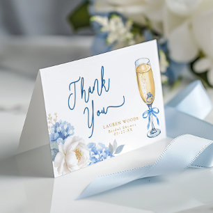 Blauw Champagne Bruiloftsuitnodiging Vouwbare Dank Bedankkaart
