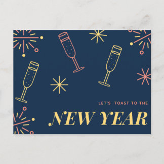 Blauw champagne New Year Design Briefkaart