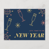 Blauw champagne New Year Design Briefkaart (Voorkant)