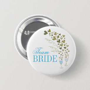 Blauw champagne proost & harten Team Bruid Trouwen Ronde Button 5,7 Cm
