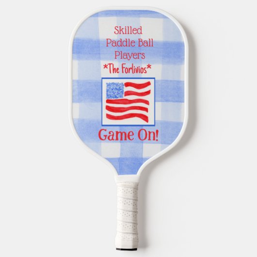 Blauw Check Gingham USA Vlag SPEL OP Pickleball Paddle (Achterkant)