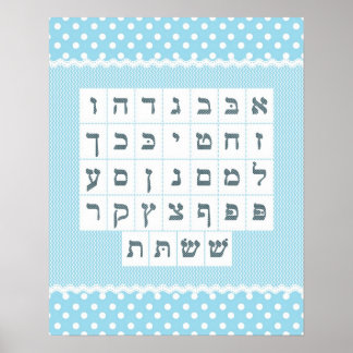 Blauw Chevron Alef Bet Poster