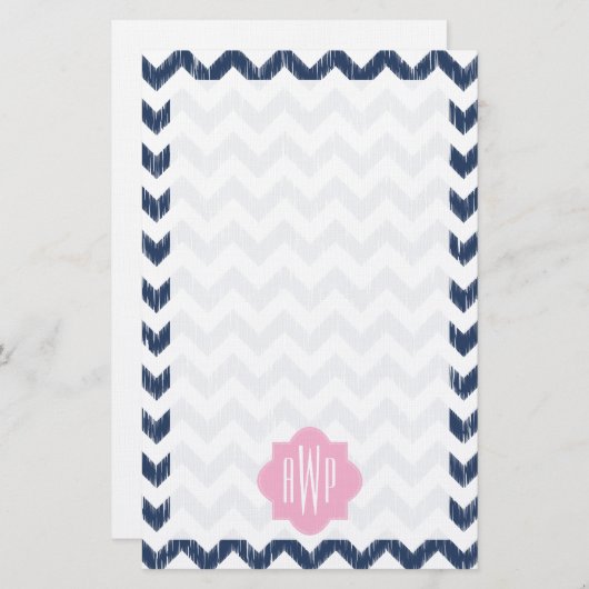 Blauw Chevron Ikat Monogrammed Papier (Voorkant / Achterkant)