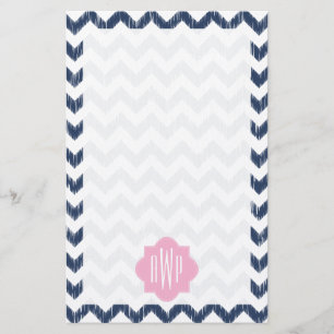 Blauw Chevron Ikat Monogrammed Papier