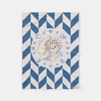 Blauw Chevron Patroon Centraal Bloem Medaillon Vli Fleece Deken