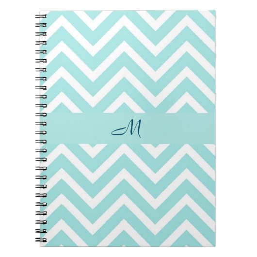 Blauw chevron patroon met monogram notitieboek (Voorkant)