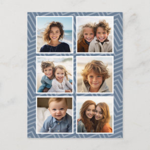 Blauw Chevron-patroon met trendy 6 foto-collage Briefkaart
