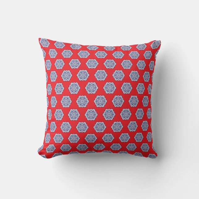 Blauw China Stijl met wezens Kussen (Voorkant)