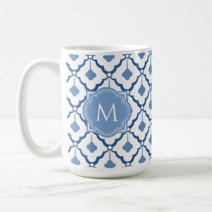 Blauw Chinees keramisch patroon met monogram Koffiemok
