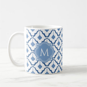 Blauw Chinees keramisch patroon met monogram Koffiemok