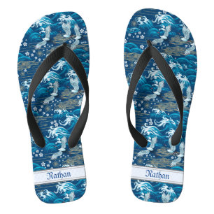  blauw-Chinees patroongolven Teenslippers