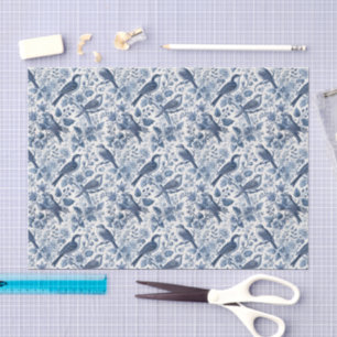 Blauw Chinoiserie Bloem Lent Vogels Decoupage Tissuepapier