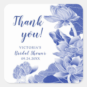 Blauw Chinoiserie Bloemachtige Bruiloftsdouche Bed Vierkante Sticker