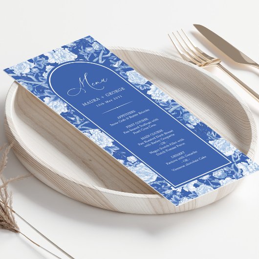 Blauw Chinoiserie Bloemenporselein Menu Kaart