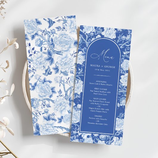 Blauw Chinoiserie Bloemenporselein Menu Kaart