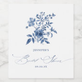 Blauw Chinoiserie Bloemige Bruiloftsfeest Wijn Etiket (Enkel label)