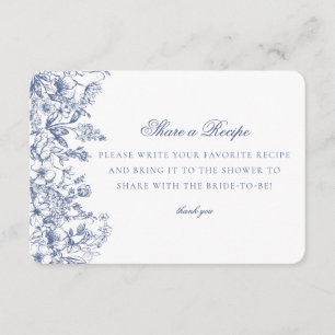 Blauw Chinoiserie Bloemige Deel Recept Uitnodiging Informatiekaartje