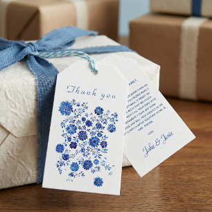 Blauw Chinoiserie Bloemige Trouw Dank Je Bericht Cadeaulabel