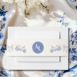 Blauw Chinoiserie Bloemrijke Botanische Bruiloft Uitnodigingen Wikkel
