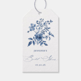 Blauw Chinoiserie Bloemthema Bruidsdiner Cadeaulabel