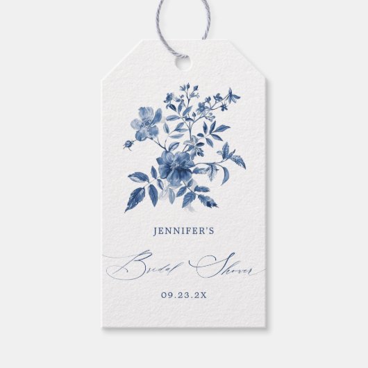 Blauw Chinoiserie Bloemthema Bruidsdiner Cadeaulabel (Voorkant)