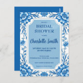 Blauw Chinoiserie Chinees bloem bruidsdouche Briefkaart (Voorkant / Achterkant)