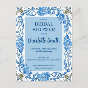 Blauw Chinoiserie Chinees bloem bruiloftsdouche Briefkaart
