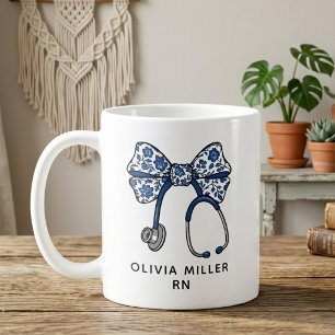 Blauw Chinoiserie Coquette Strik RN Verpleegkundig Koffiemok