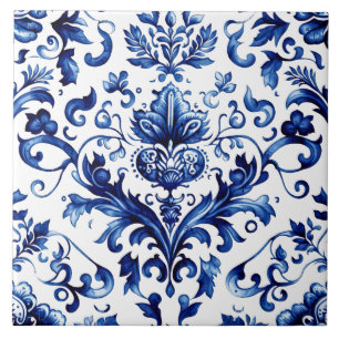Blauw Chinoiserie Damast Barok ornament  Tegeltje