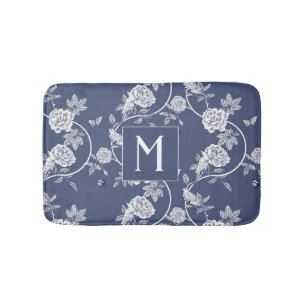 Blauw Chinoiserie Floral Monogram Badmat