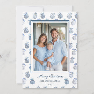 Blauw Chinoiserie Kerst Ornament Grandmillennial Feestdagenkaart