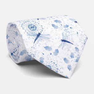 Blauw Chinoiserie Libelle Bloem Stropdas