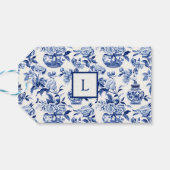 Blauw Chinoiserie Monogram Cadeaulabel (Achterkant Horizontaal)