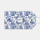 Blauw Chinoiserie Monogram Cadeaulabel (Voorkant (Horizontaal))