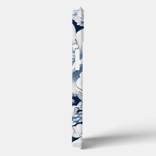 Blauw Chinoiserie Monogram iPhone Case (Achterkant / Rechts)