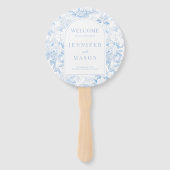 Blauw Chinoiserie Porselein Huwelijksprogramma Handwaaier (Voorkant)