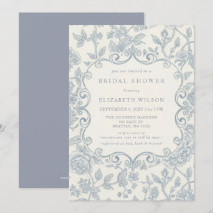 Blauw Chinoiserie Toile Bloemen Bruiloft Kaart