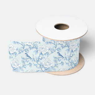 Blauw Chinoiserie Toile De Jouy Bloemenmotief Lint