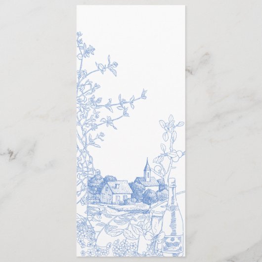 Blauw Chinoiserie Toile de Jouy Trouw  Menu (Achterkant)