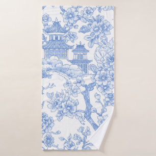 Blauw Chinoiserie Toile Draak Kersenbloesem Badhanddoek