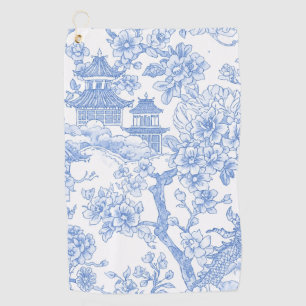 Blauw Chinoiserie Toile Draak Kersenbloesem Golfhanddoek