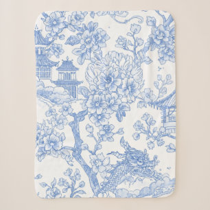Blauw Chinoiserie Toile Draak Kersenbloesem Sherpa Deken