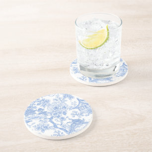 Blauw Chinoiserie Toile Draak Kersenbloesem Zandsteen Onderzetter