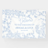 Blauw Chinoiserie Toile Jouy Trouw Welkomstbord Spandoek (Horizontaal)