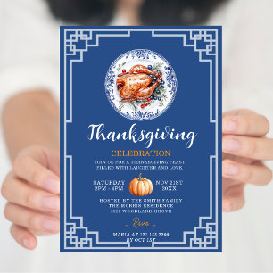 Blauw Chinoiserie Turk Thanksgiving-viering Kaart