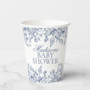 Blauw Chinoiserie Vintage Bloemen Baby Shower Papieren Bekers